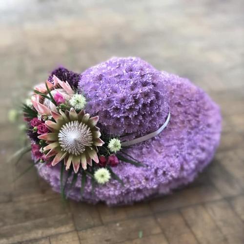 Kevin Johnson-funeral-tribute-bespoke-purple-hat-flowers